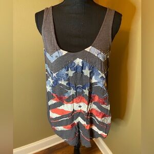 Rock & Republic Gray sleeveless tank top shirt patriotic red blue studs large